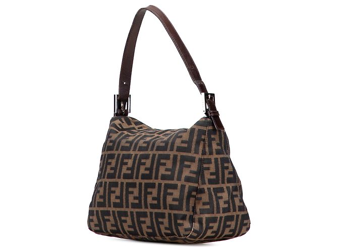 Borsa a spalla Fendi in tela Zucca marrone con doppio flap - vista 2