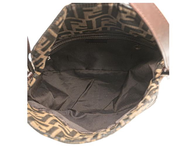 Borsa a spalla Fendi in tela Zucca marrone con doppio flap - vista 4