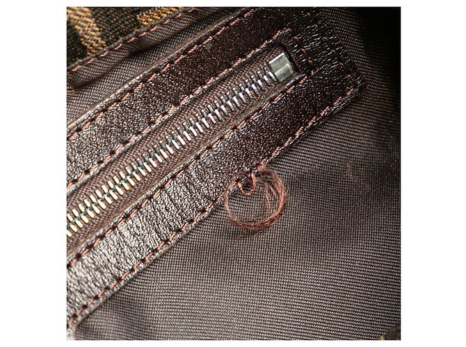 Borsa a spalla Fendi in tela Zucca marrone con doppio flap - vista 8