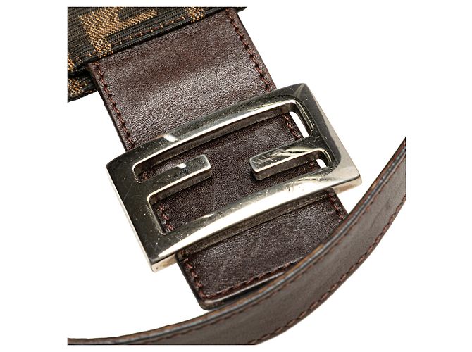 Borsa a spalla Fendi in tela Zucca marrone con doppio flap - vista 9