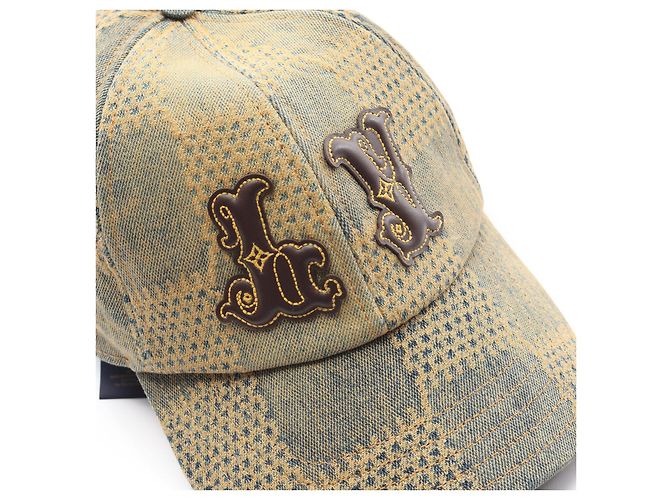 Cappello in denim lavato 3D Damier Louis Vuitton Marrone Beige - vista 6