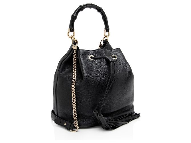 Borsa a secchiello Miss Bamboo in pelle Gucci Nero - vista 2