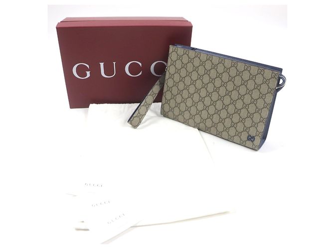Pochette Clutch Piccola Borsa da Lavoro Gucci GG Supreme Beige Blu navy - vista 2