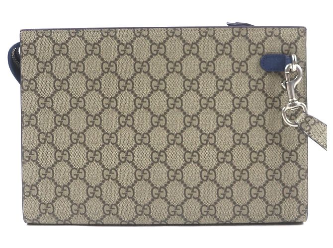 Pochette Clutch Piccola Borsa da Lavoro Gucci GG Supreme Beige Blu navy - vista 3