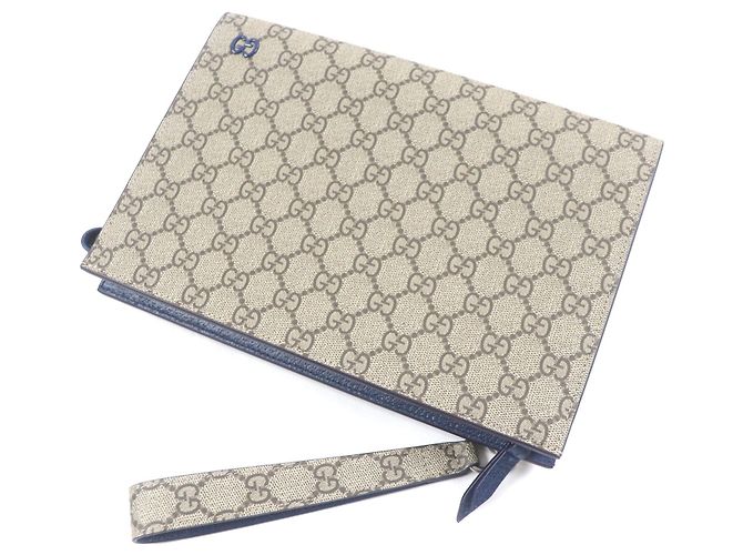 Pochette Clutch Piccola Borsa da Lavoro Gucci GG Supreme Beige Blu navy - vista 6