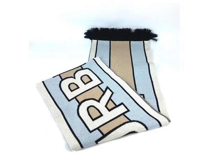 Scaldacollo in cashmere Burberry Bianco Beige Blu chiaro - vista 2