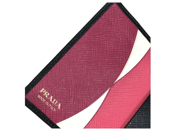 Portachiavi in pelle Saffiano Prada in nero e rosa - vista 10