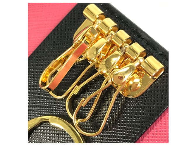 Portachiavi in pelle Saffiano Prada in nero e rosa - vista 11