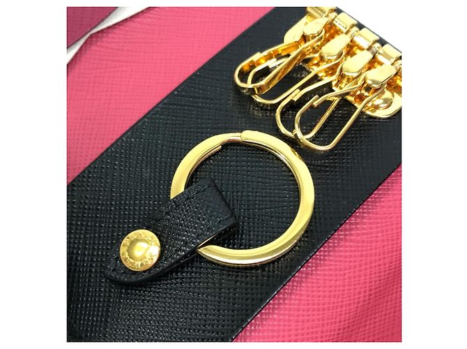 Portachiavi in pelle Saffiano Prada in nero e rosa - vista 12