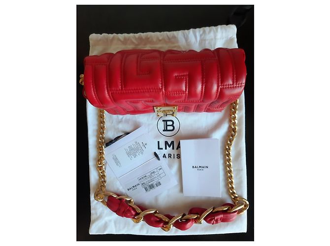 Bolsa Balmain 1945 em couro acolchoado vermelho - vista 6