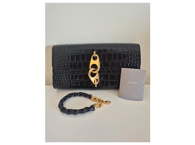 Clutch de couro com estampado de crocodilo Tom Ford Preto - vista 2