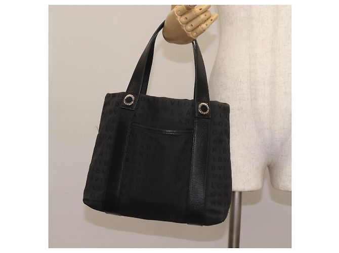 Bulgari Borsa a mano BVLGARI Logo Mania in tela nera e argento autentica bs29103 Nero - vista 21