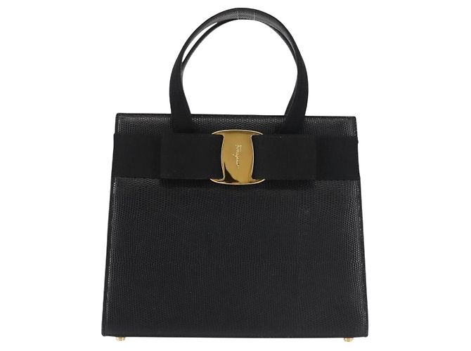 Borsa a mano Vala in pelle stampata nera e oro di Salvatore Ferragamo Auth BA5845 Nero D'oro - vista 13