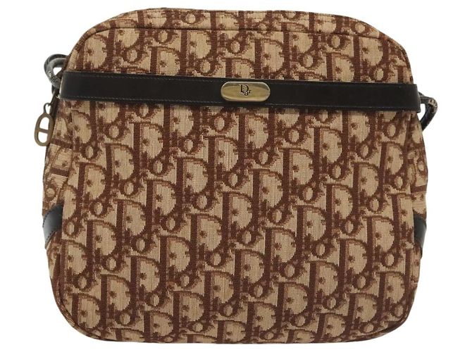 Borsa a Spalla in Tela Trotter Christian Dior Marrone Oro Auth 141040 D'oro - vista 13