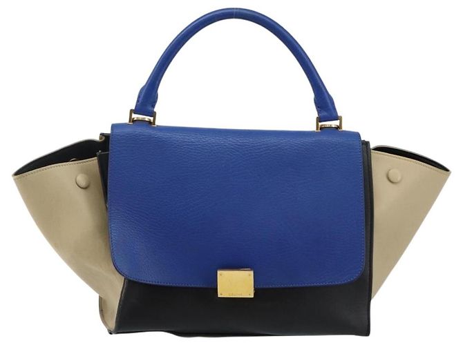 Céline CELINE Trapeze Piccola Borsa a Mano in Pelle 2in1 Blu Oro Auth bs29092 D'oro - vista 13