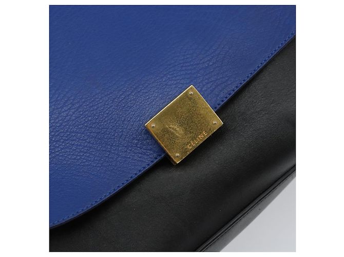 Céline CELINE Trapeze Piccola Borsa a Mano in Pelle 2in1 Blu Oro Auth bs29092 D'oro - vista 19