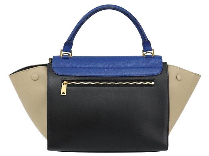 Céline CELINE Trapeze Piccola Borsa a Mano in Pelle 2in1 Blu Oro Auth bs29092 D'oro - vista 2