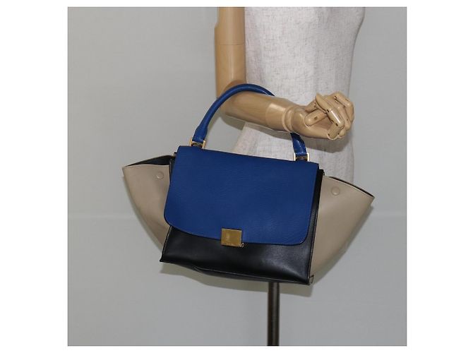 Céline CELINE Trapeze Piccola Borsa a Mano in Pelle 2in1 Blu Oro Auth bs29092 D'oro - vista 27