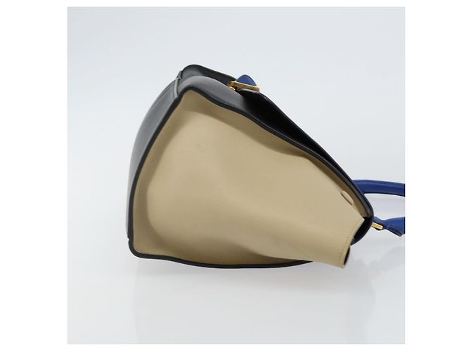 Céline CELINE Trapeze Piccola Borsa a Mano in Pelle 2in1 Blu Oro Auth bs29092 D'oro - vista 3