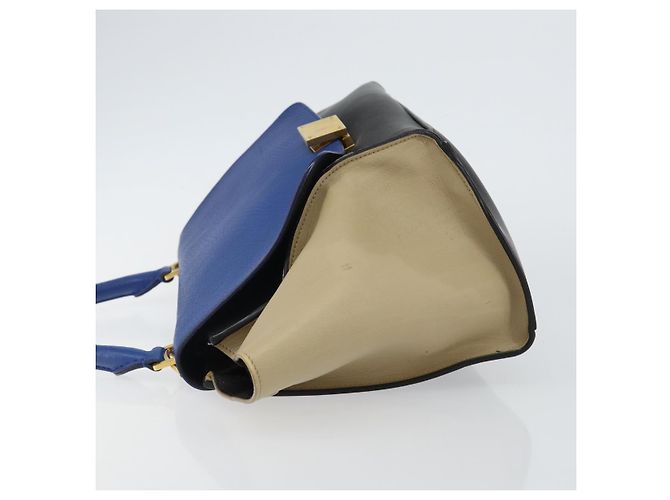 Céline CELINE Trapeze Piccola Borsa a Mano in Pelle 2in1 Blu Oro Auth bs29092 D'oro - vista 4