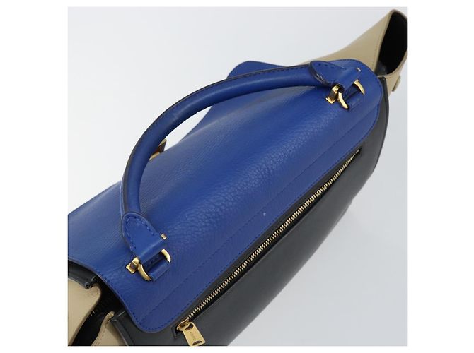 Céline CELINE Trapeze Piccola Borsa a Mano in Pelle 2in1 Blu Oro Auth bs29092 D'oro - vista 6