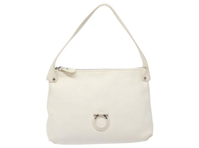 Borsa a Spalla Gancini in Pelle Bianca Argento Salvatore Ferragamo Auth 141105 Bianco - vista 13