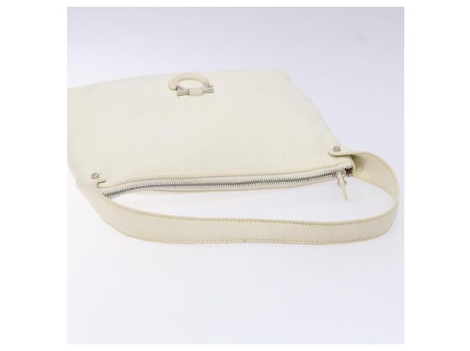 Borsa a Spalla Gancini in Pelle Bianca Argento Salvatore Ferragamo Auth 141105 Bianco - vista 7