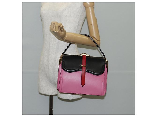 PRADA Borsa a mano Bell in pelle 2 in 1 Rosa Oro Auth 141818M D'oro - vista 27