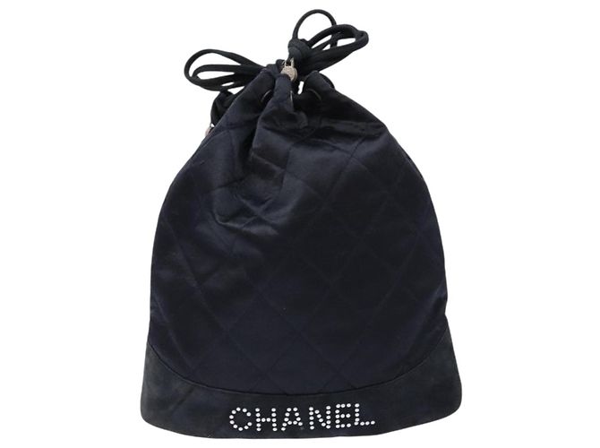 CHANEL Pouch Matelassé Satin Nero CC Auth 141547 - vista 13