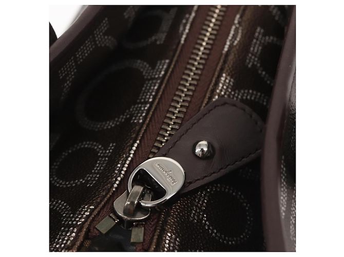 Borsa a Spalla Salvatore Ferragamo in Pelle PVC Marrone Scuro Argento Auth BA4805 - vista 10