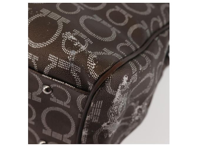 Borsa a Spalla Salvatore Ferragamo in Pelle PVC Marrone Scuro Argento Auth BA4805 - vista 16