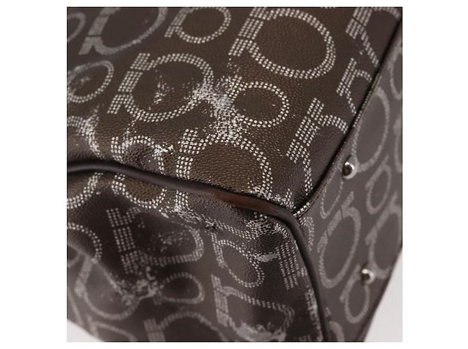 Borsa a Spalla Salvatore Ferragamo in Pelle PVC Marrone Scuro Argento Auth BA4805 - vista 17