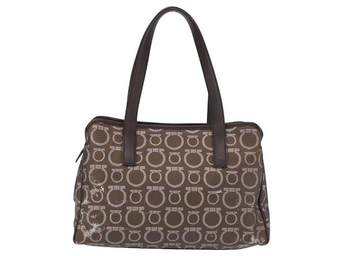 Borsa a Spalla Salvatore Ferragamo in Pelle PVC Marrone Scuro Argento Auth BA4805 - vista 2