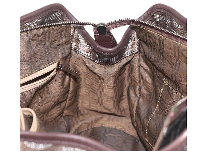 Borsa a Spalla Salvatore Ferragamo in Pelle PVC Marrone Scuro Argento Auth BA4805 - vista 20