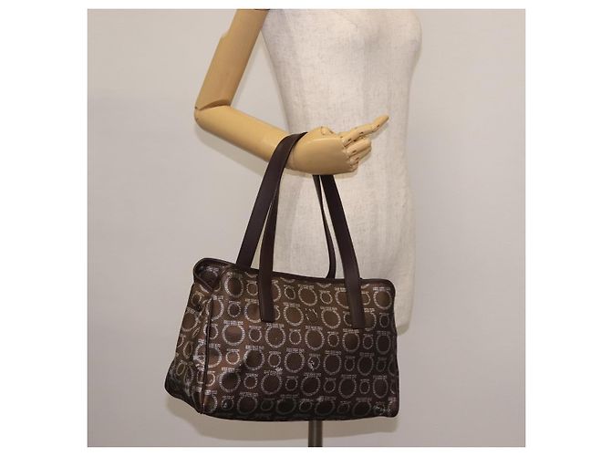 Borsa a Spalla Salvatore Ferragamo in Pelle PVC Marrone Scuro Argento Auth BA4805 - vista 23