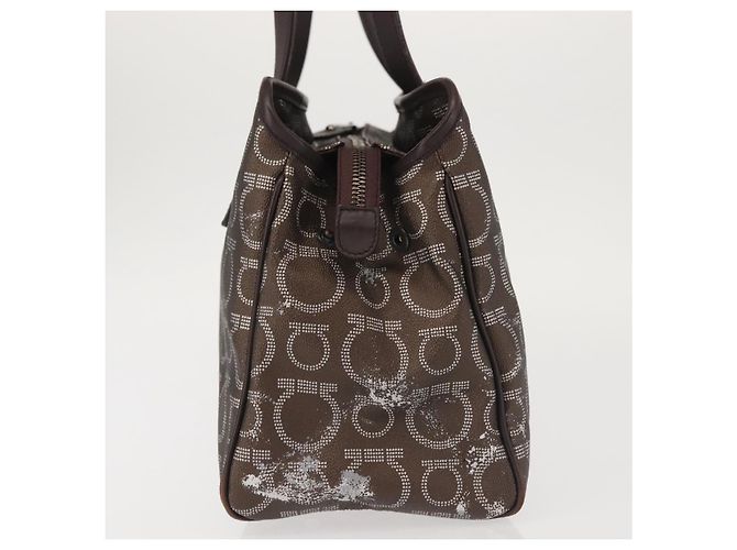 Borsa a Spalla Salvatore Ferragamo in Pelle PVC Marrone Scuro Argento Auth BA4805 - vista 3