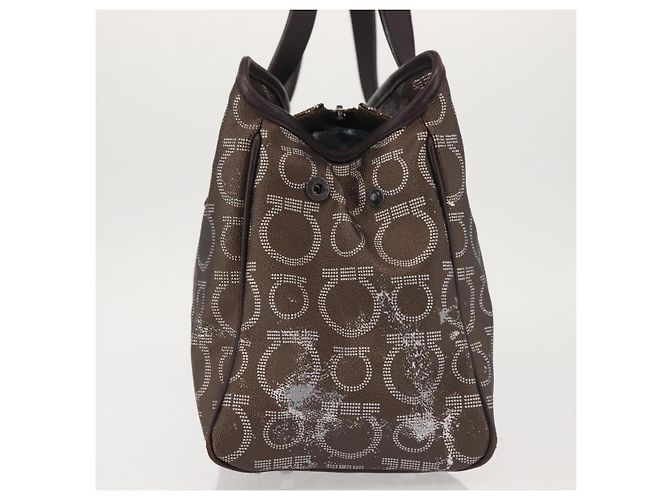 Borsa a Spalla Salvatore Ferragamo in Pelle PVC Marrone Scuro Argento Auth BA4805 - vista 4