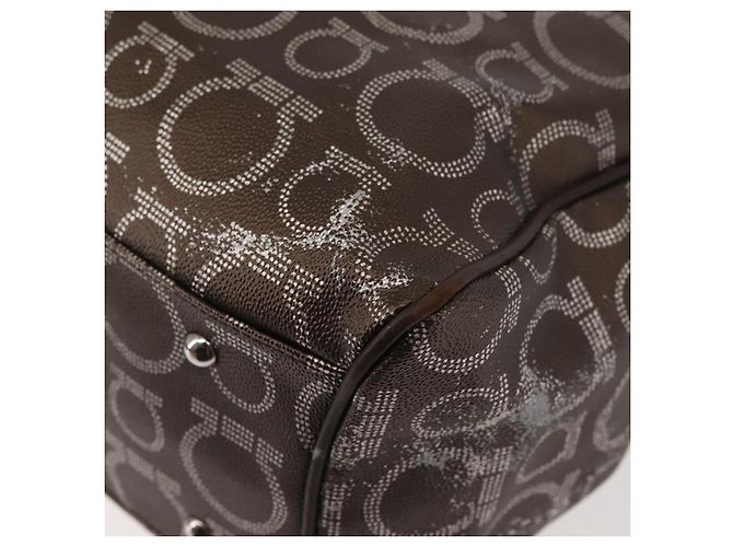 Borsa a Spalla Salvatore Ferragamo in Pelle PVC Marrone Scuro Argento Auth BA4805 - vista 8