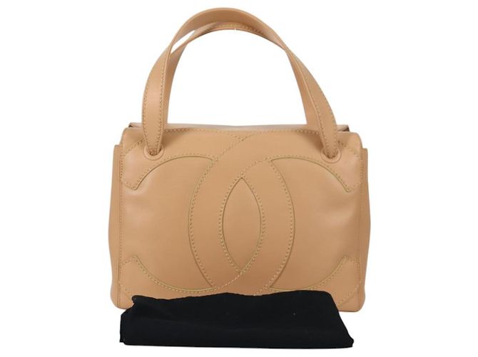 CHANEL Sac à main en agneau beige or CC Auth 135275V Doré - vue 12