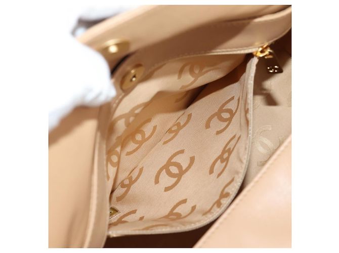 CHANEL Sac à main en agneau beige or CC Auth 135275V Doré - vue 21