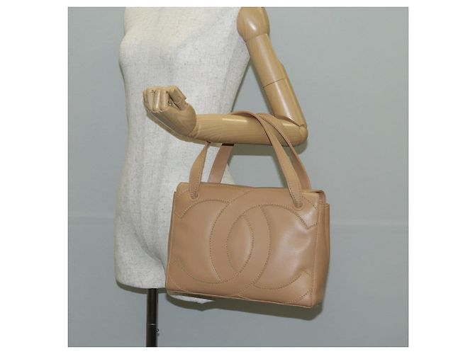 CHANEL Sac à main en agneau beige or CC Auth 135275V Doré - vue 22
