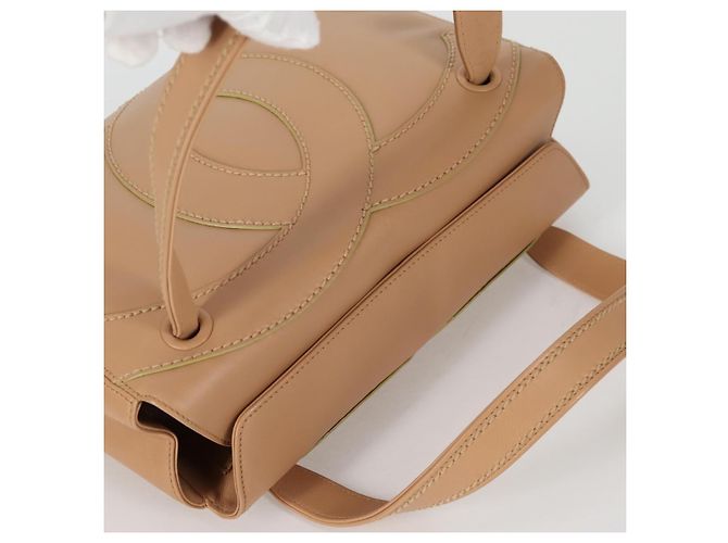 CHANEL Sac à main en agneau beige or CC Auth 135275V Doré - vue 6