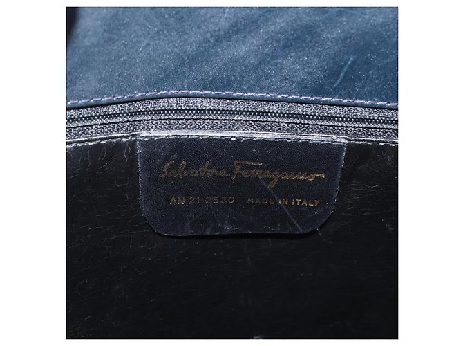 Borsa Tote Vala in pelle blu navy e oro Auth BA6019 di Salvatore Ferragamo D'oro - vista 12