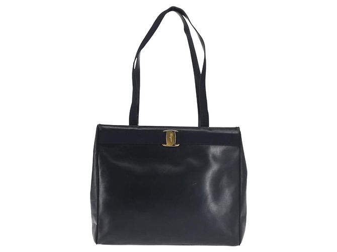 Borsa Tote Vala in pelle blu navy e oro Auth BA6019 di Salvatore Ferragamo D'oro - vista 13