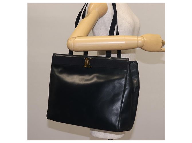 Borsa Tote Vala in pelle blu navy e oro Auth BA6019 di Salvatore Ferragamo D'oro - vista 20