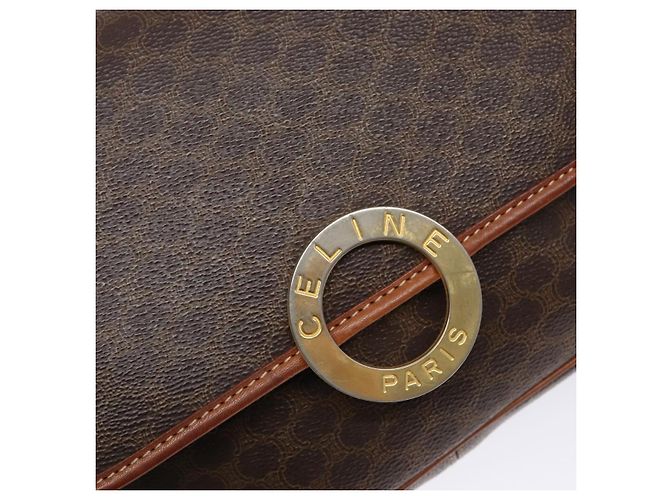 Céline Borsa a spalla circolare in tela Macadam CELINE in pelle PVC marrone oro Auth 141611 D'oro - vista 17