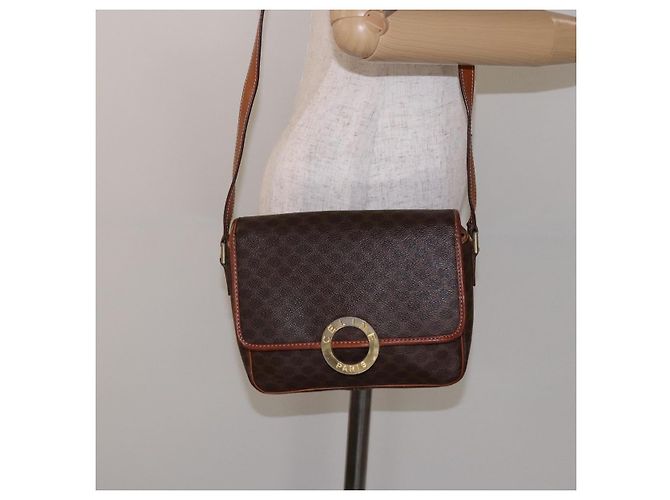 Céline Borsa a spalla circolare in tela Macadam CELINE in pelle PVC marrone oro Auth 141611 D'oro - vista 21