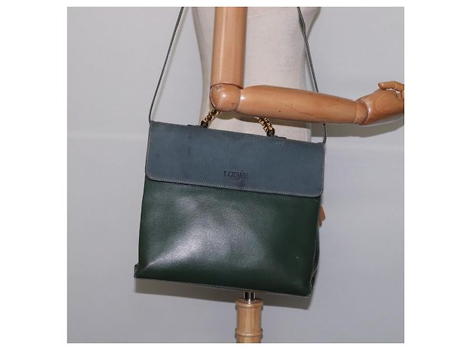 LOEWE Velazquez Borsa a Mano Pelle Suede 2in1 Verde Oro Auth BA6067 D'oro - vista 24