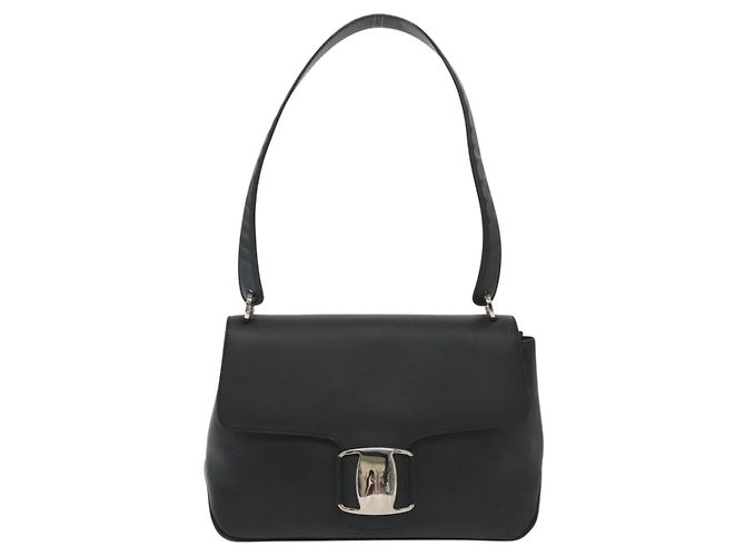 Borsa a Spalla Salvatore Ferragamo Vala in Pelle Nera Argento Autentica 141933 - vista 13
