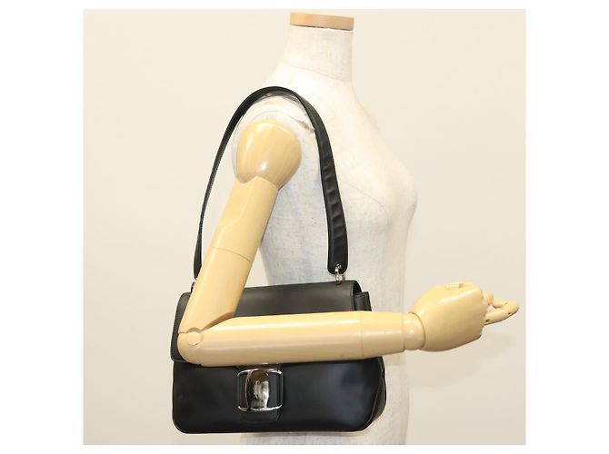 Borsa a Spalla Salvatore Ferragamo Vala in Pelle Nera Argento Autentica 141933 - vista 23